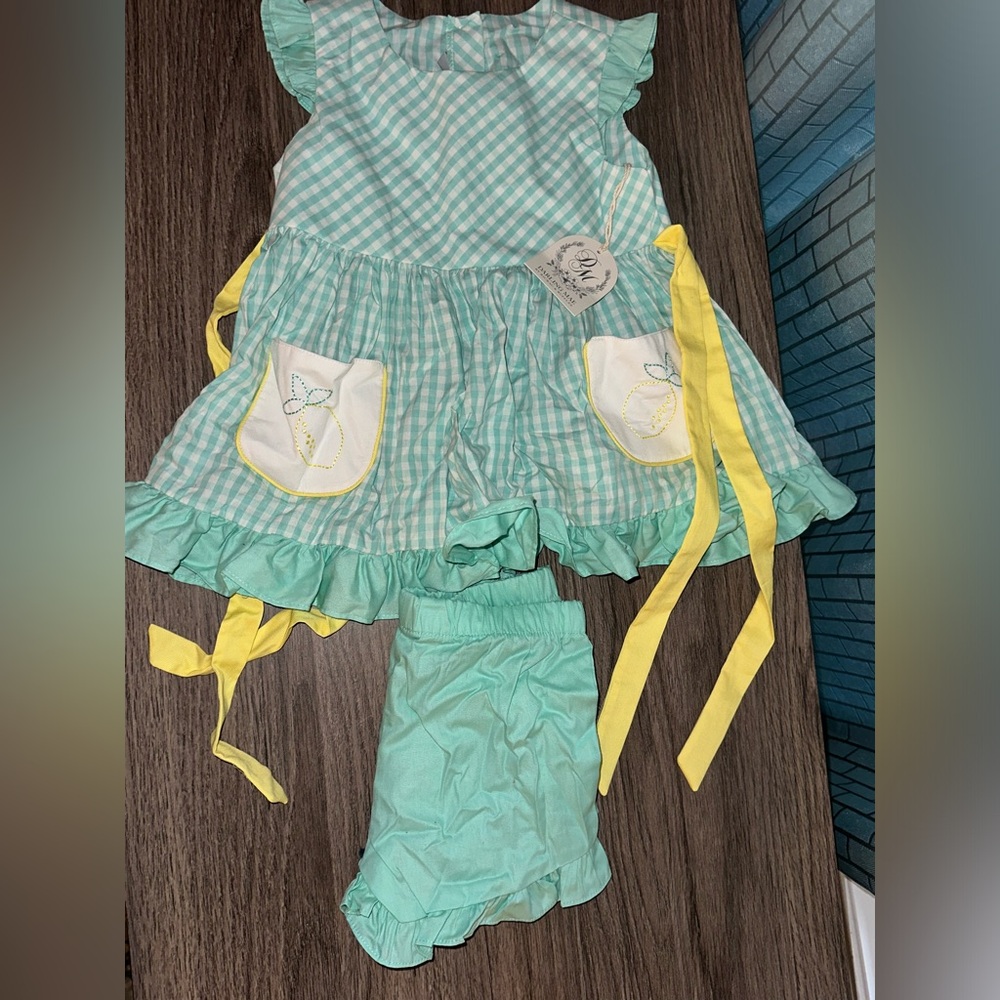 Charming Aqua Gingham Kids Set with Yellow Accents